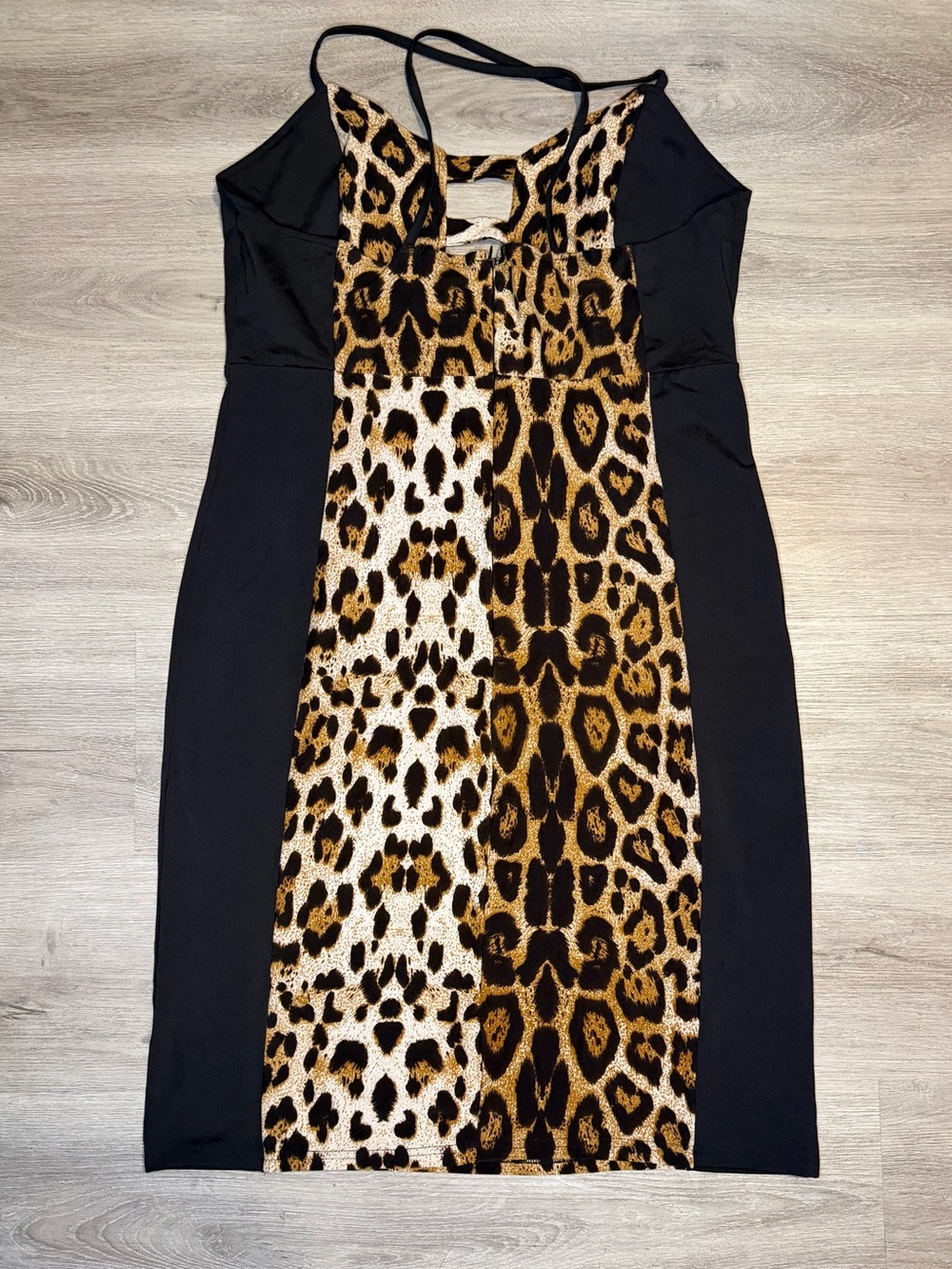 zeagoo Black Mini Dress with Leopard Print Center Panel